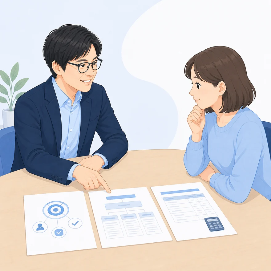 担当者がお客様の要望を伺い見積りを説明する様子