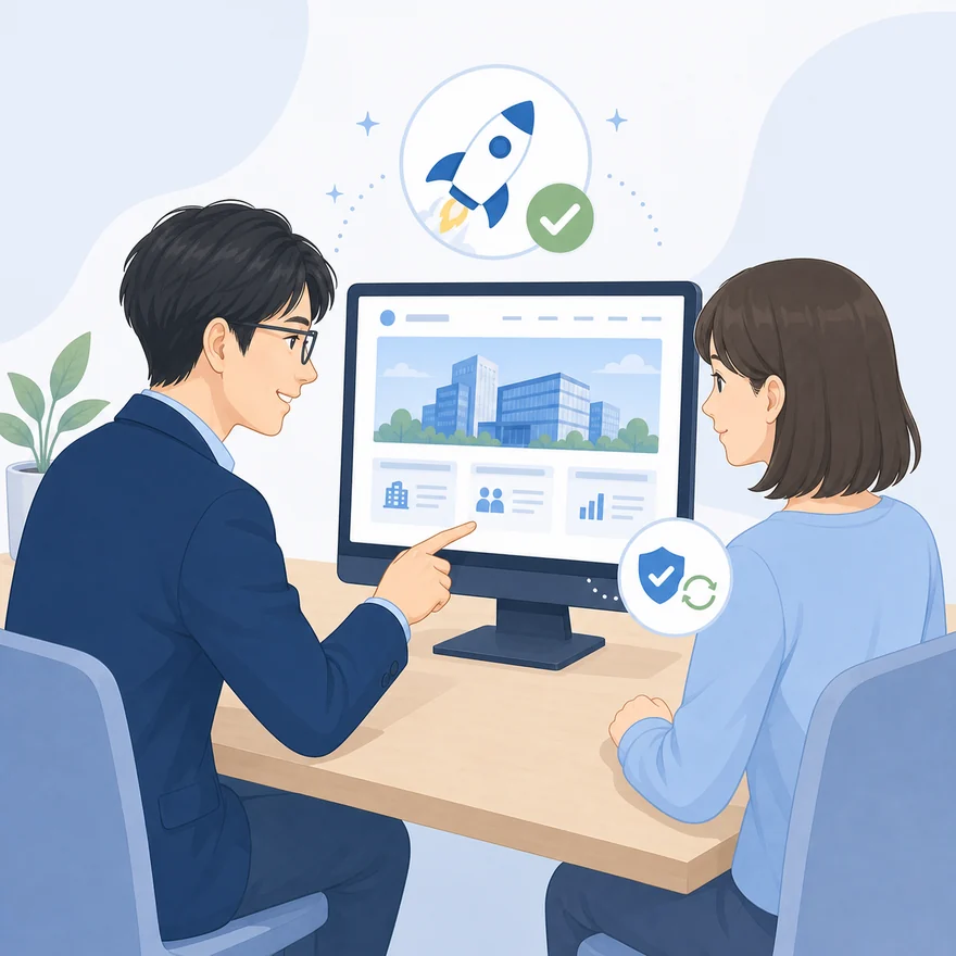 Webサイトの公開と運用サポートを確認する様子