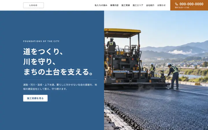 土木・インフラ向けのホームページのデザイン例(スタンダード・パソコン)